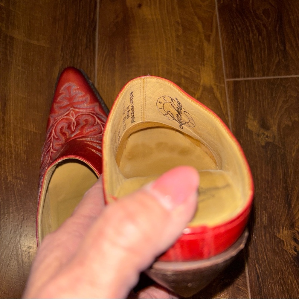 Lucchese Red Embroidered Leather Mules - Picture 8 of 11